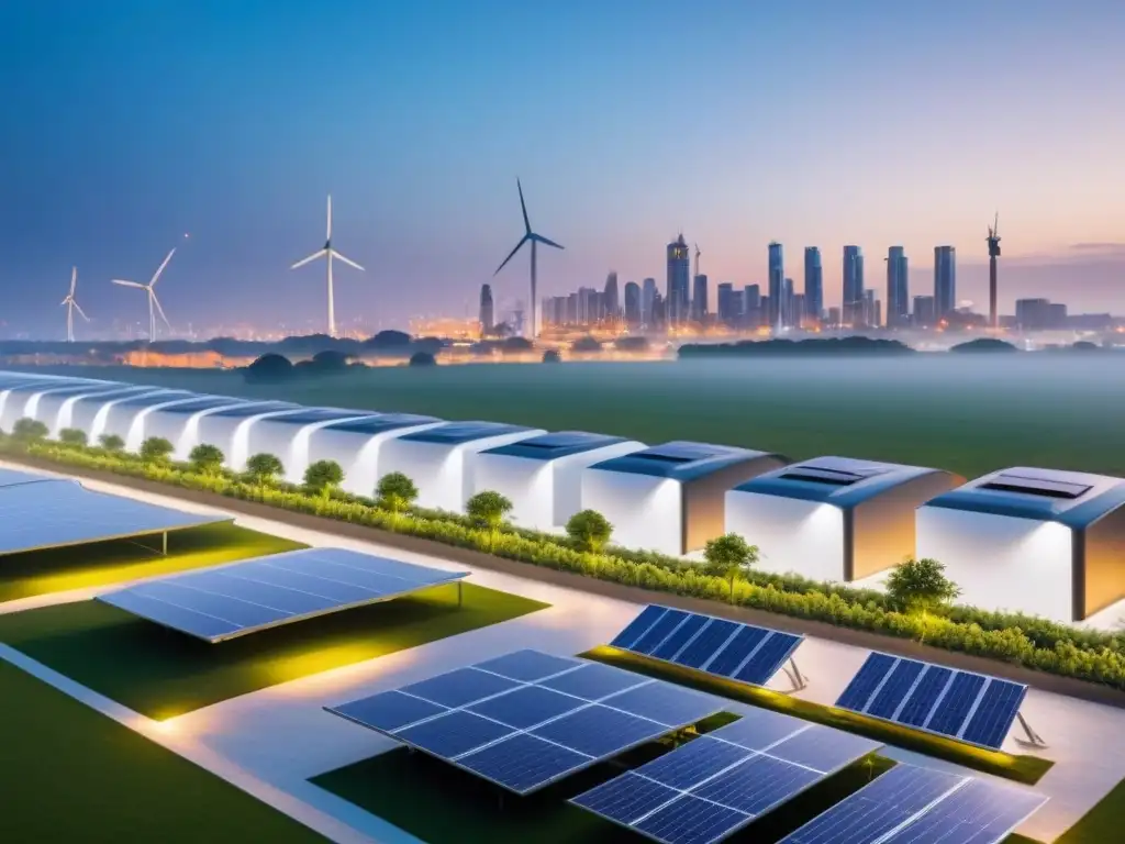 Horizonte sostenible: ciudad futurista energética al atardecer Vibrante ciudad futurista al atardecer con edificios de energía cero rentables internacionalmente