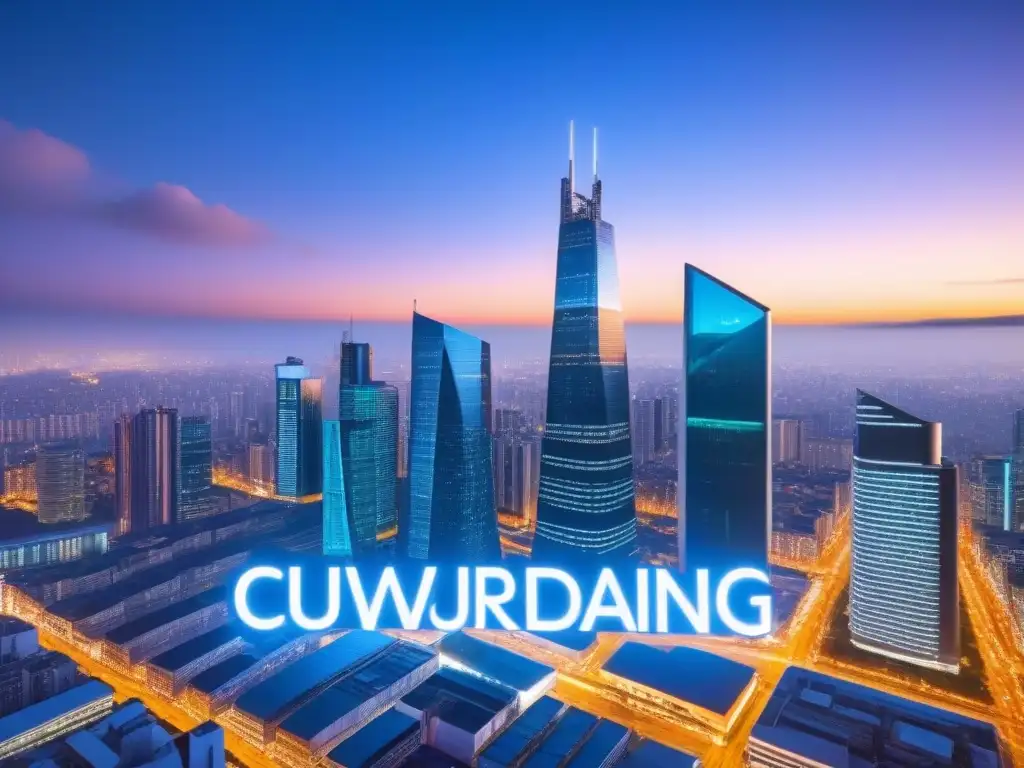 Inversión inmobiliaria del futuro con tecnología blockchain Vibrante ciudad futurista con blockchain en crowdfunding inmobiliario
