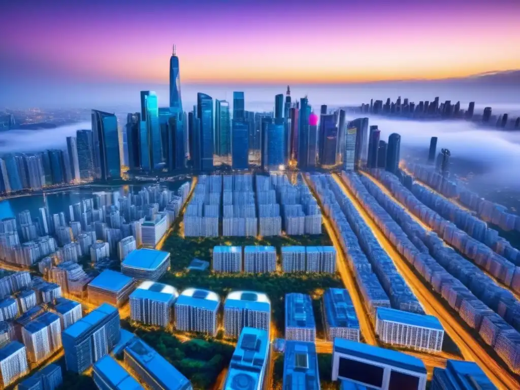 Futurismo financiero: skyline 8k en mercado emergente Vibrante ciudad futurista con criptomonedas en inversión inmobiliaria emergente