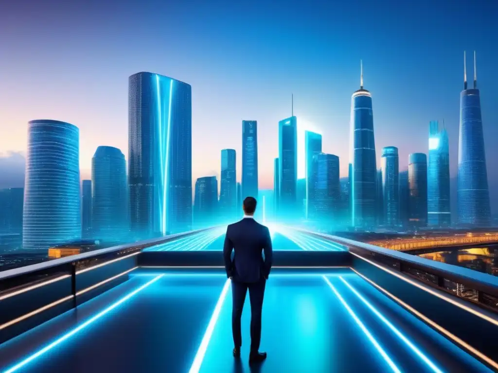 Ciudad futurista: fusión arquitectura real y criptomonedas Vibrante ciudad futurista con criptomonedas en inversión inmobiliaria internacional