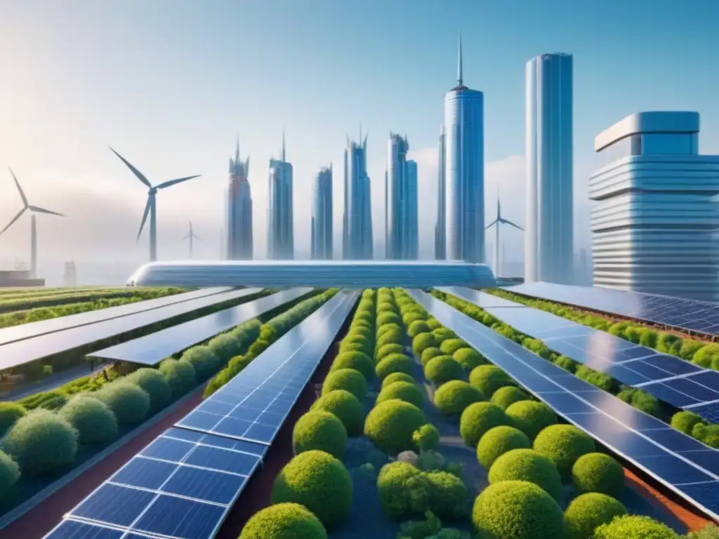 Metrópolis sostenible del futuro: 8k detallado Vibrante ciudad futurista con diseño sostenible en comunidades resilientes