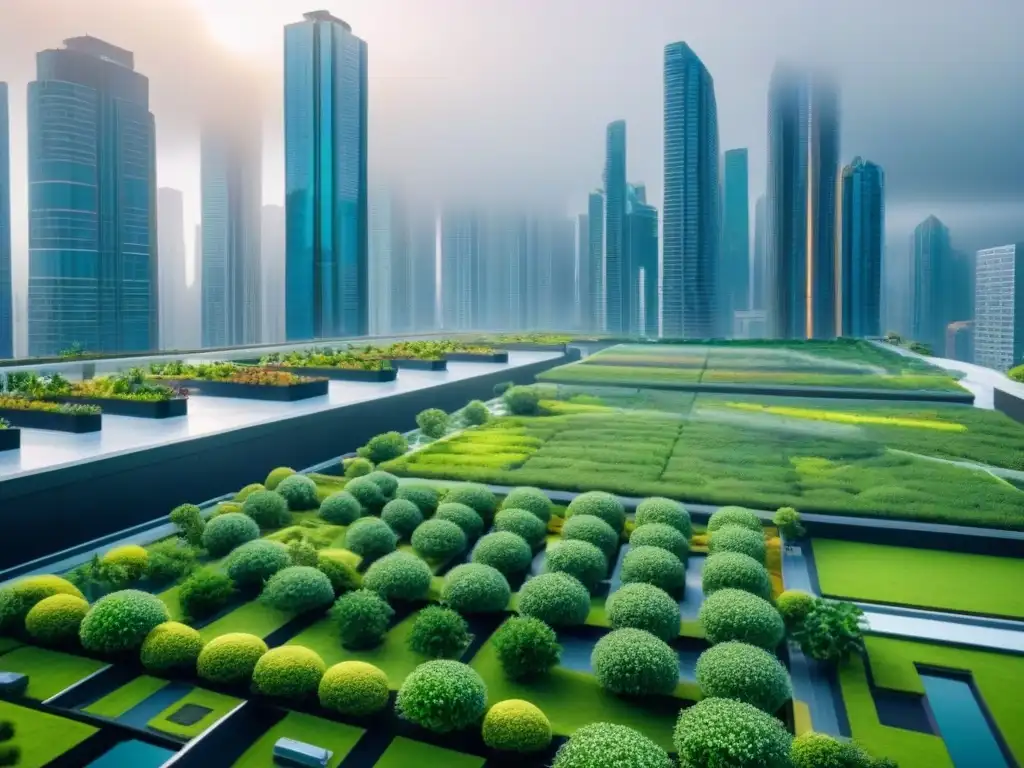 Metrópolis futurista sostenible: diseño urbano verde en 8k Vibrante ciudad futurista con edificios sostenibles y naturaleza