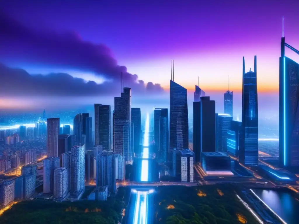 Cityscape futurista en 8k con tecnología Big Data y drones AI Vibrante ciudad futurista con edificios altos, datos brillantes y drones AI