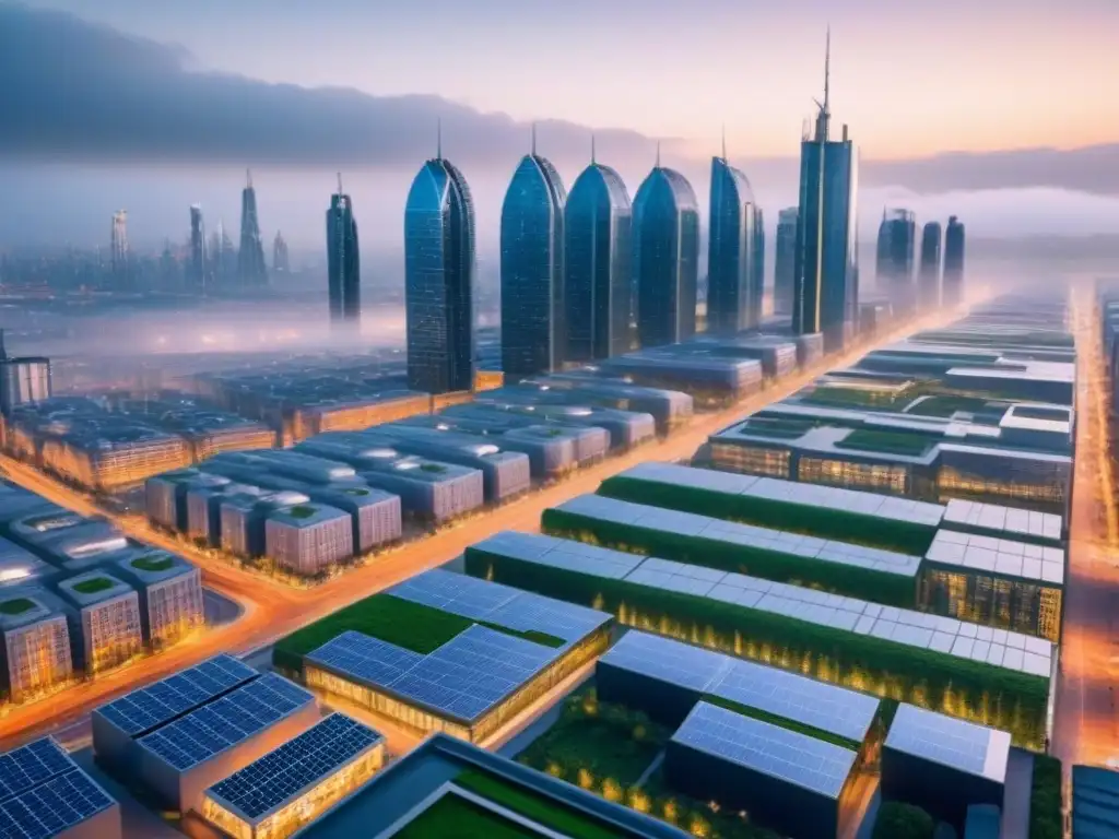 Metrópolis futurista con edificios inteligentes y sostenibles Vibrante ciudad futurista con edificios inteligentes y tecnología avanzada en ciudades líderes propiedades alta tecnología
