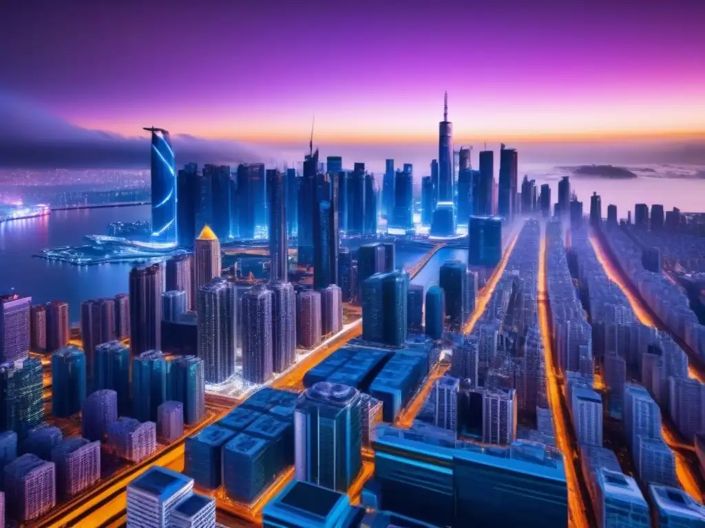 Futurista ciudad nocturna 8k: metrópolis iluminada con luces neón Vibrante ciudad futurista iluminada por luces neón, conectando con profesionales inmobiliarios globales