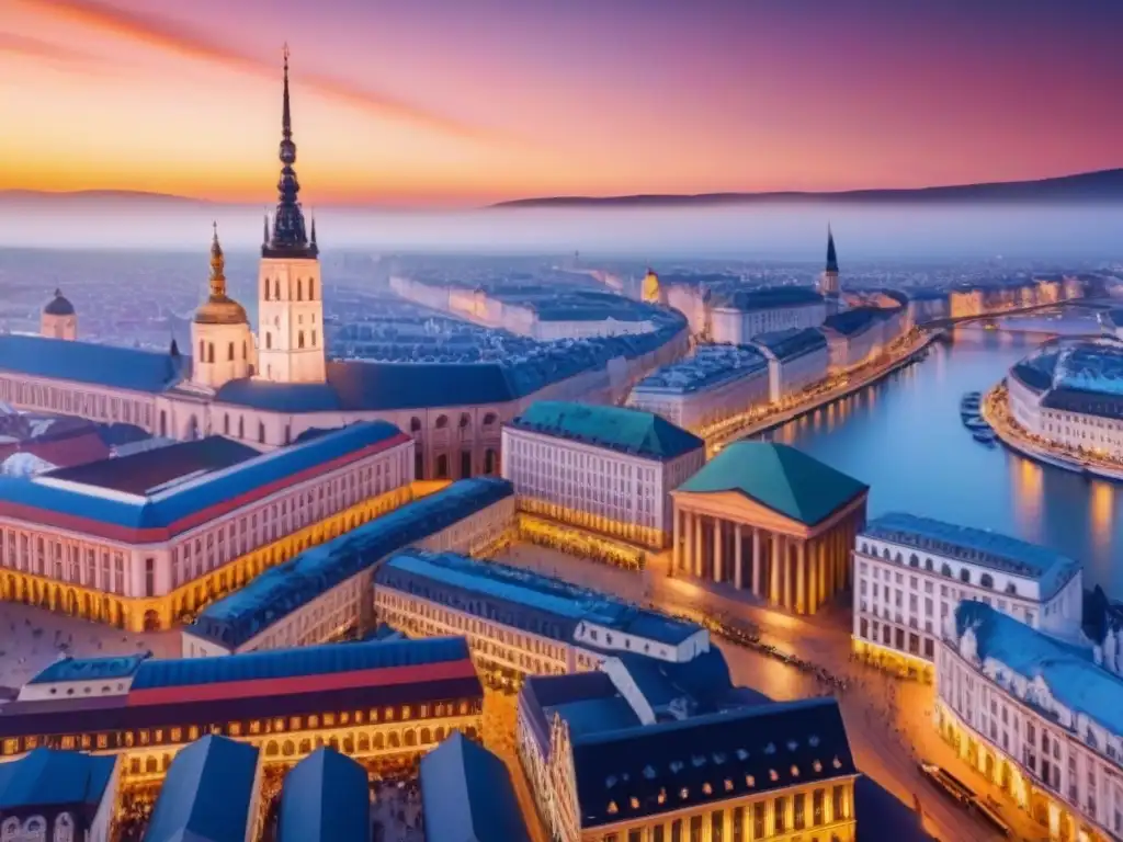 Horizonte futurista en Europa del Este: contraste histórico y moderno Vibrante ciudad futurista en Europa del Este, reflejando el impacto de tensiones geopolíticas en el mercado inmobiliario