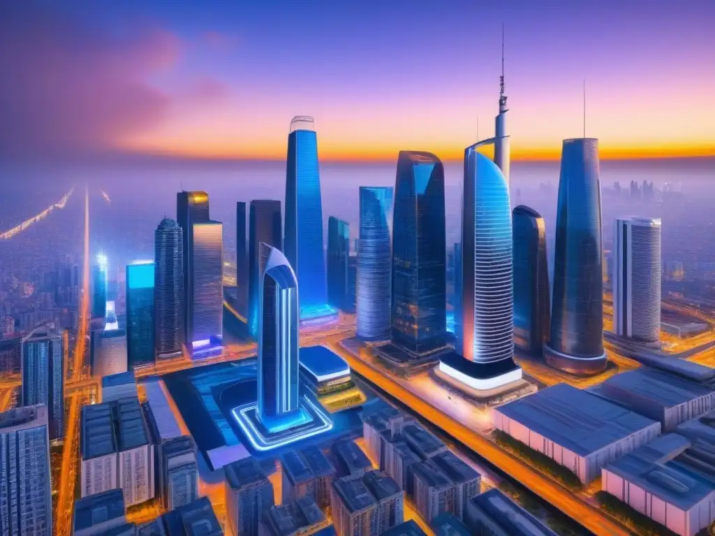 Metrópolis futurista: inversión inmobiliaria con IA Vibrante ciudad futurista con AI para inversiones inmobiliarias internacionales