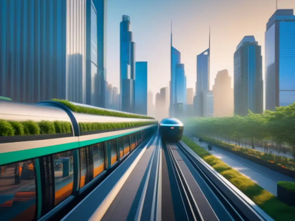 Metrópolis futurista: ciudad moderna con arquitectura verde y monorraíl Vibrante ciudad futurista con psicología inversores mercado inmobiliario