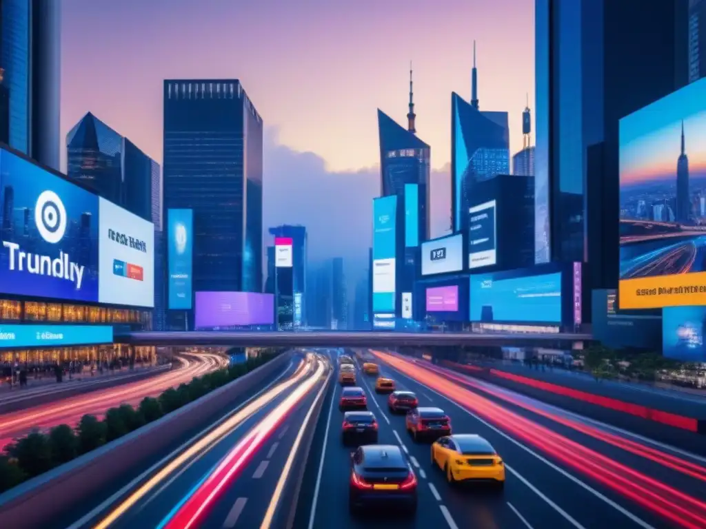 Metrópolis futurista: luces neon y datos financieros en 8k Vibrante ciudad futurista al anochecer con luces neón, reflejando oportunidades de inversión internacionales inmobiliarias