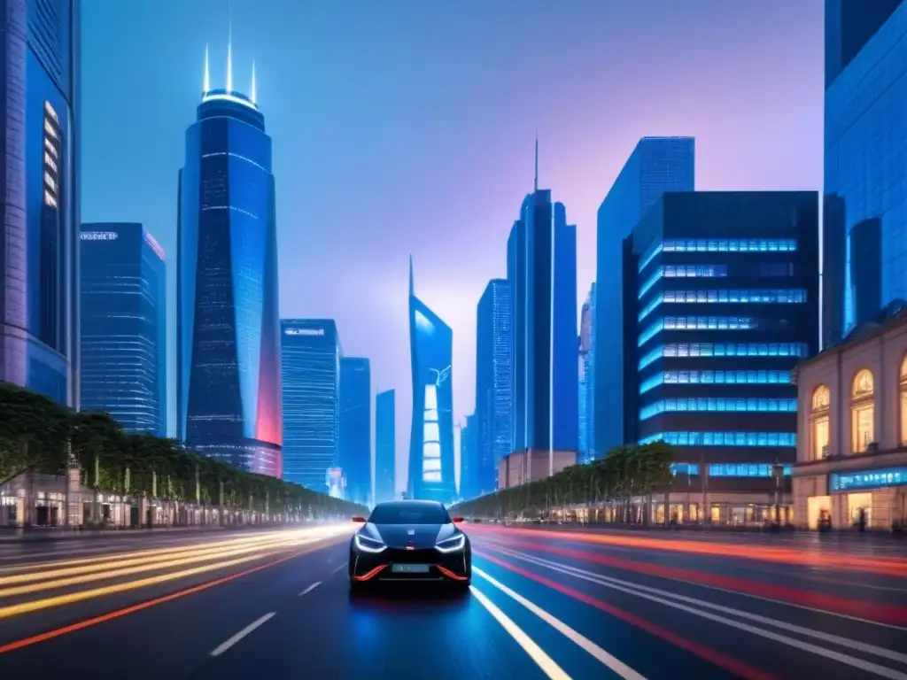Metrópolis futurista nocturna: ciudad 8k ultradetallada Vibrante ciudad futurista en la noche con rascacielos iluminados y pantallas digitales, para 'Errores comunes gestión inmobiliaria internacional'