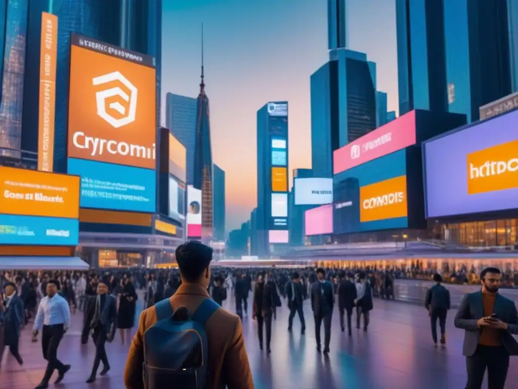 Metrópolis futurista: criptomonedas y real estate Vibrante ciudad futurista de noche con luces de neón en rascacielos de cristal