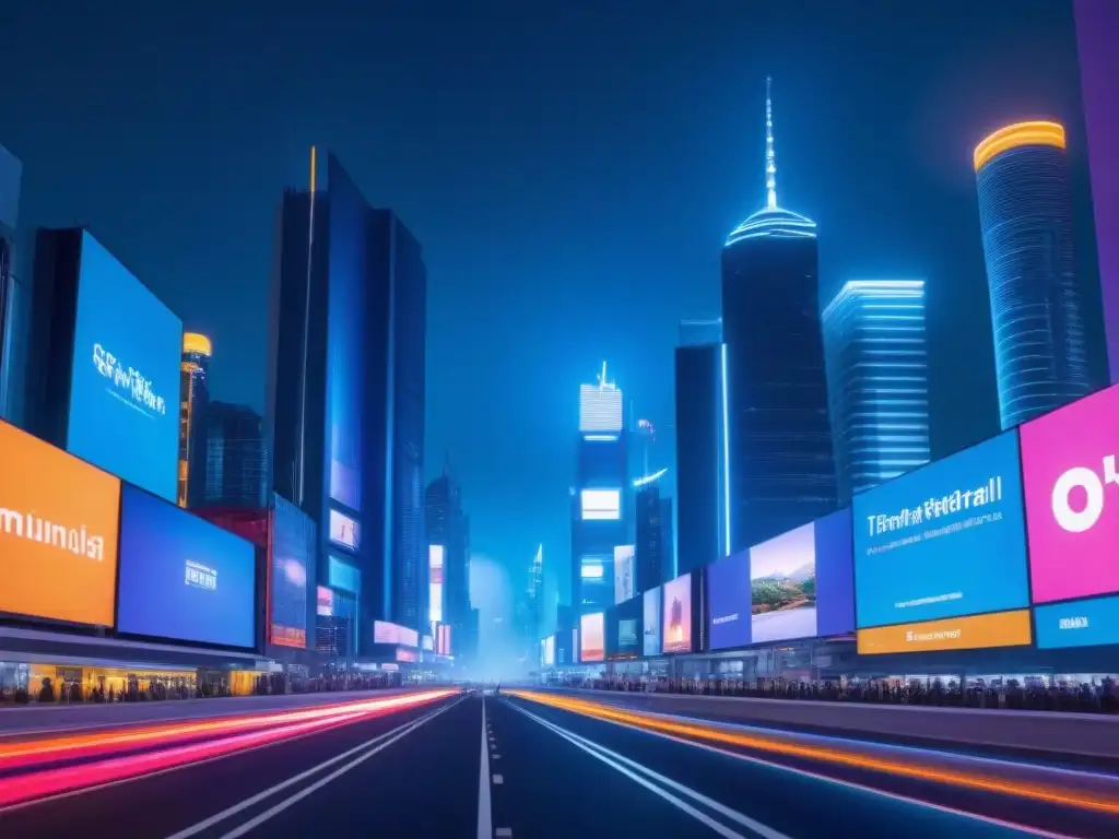 Metrópolis futurista en 8k: luces neón y modernidad Vibrante ciudad futurista de noche con rascacielos iluminados y profesionales elegantes