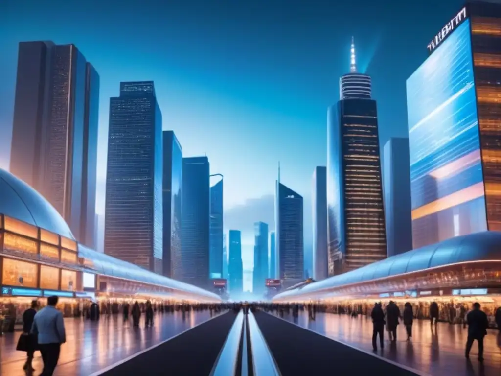 Metrópolis futurista: luces y tecnología en 8k Vibrante ciudad futurista de noche, con rascacielos iluminados y avanzados sistemas de transporte