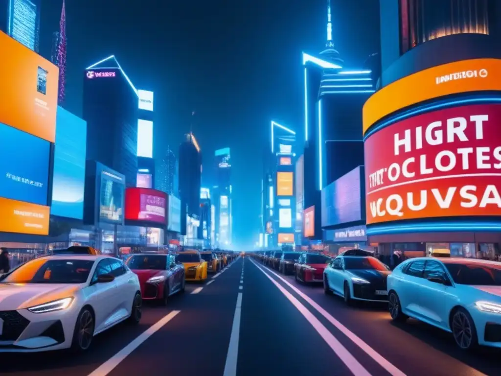 Futurista ciudad nocturna: luces neón y tecnología avanzada Vibrante ciudad futurista de noche con IA en mercado inmobiliario