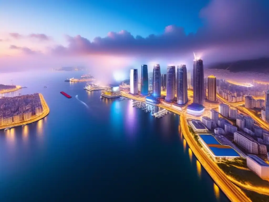 Espectacular vista nocturna de una ciudad futurista iluminada Vibrante ciudad futurista nocturna, reflejando mercados inmobiliarios internacionales perspectivas crecimiento