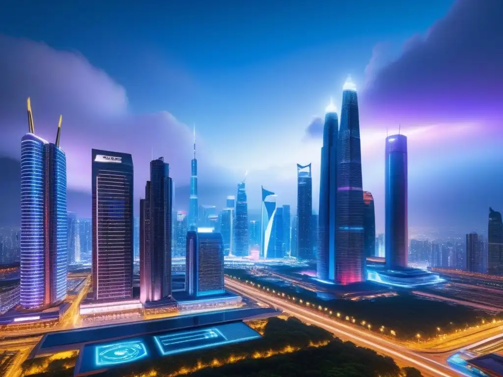Metrópolis futurista: luces neón y tecnología avanzada Vibrante ciudad futurista nocturna con arquitectura avanzada, luces neón y actividad frenética