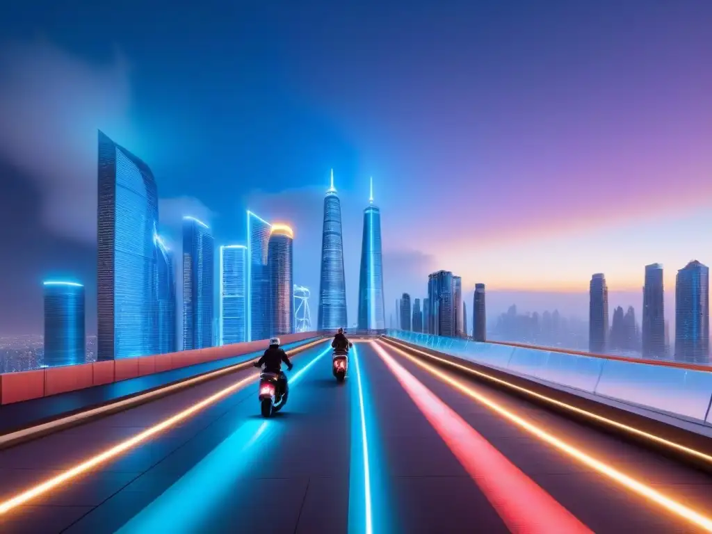 Futurista ciudad inteligente: tecnología, sostenibilidad y sofisticación Vibrante ciudad futurista con PropTech innovador y sostenible