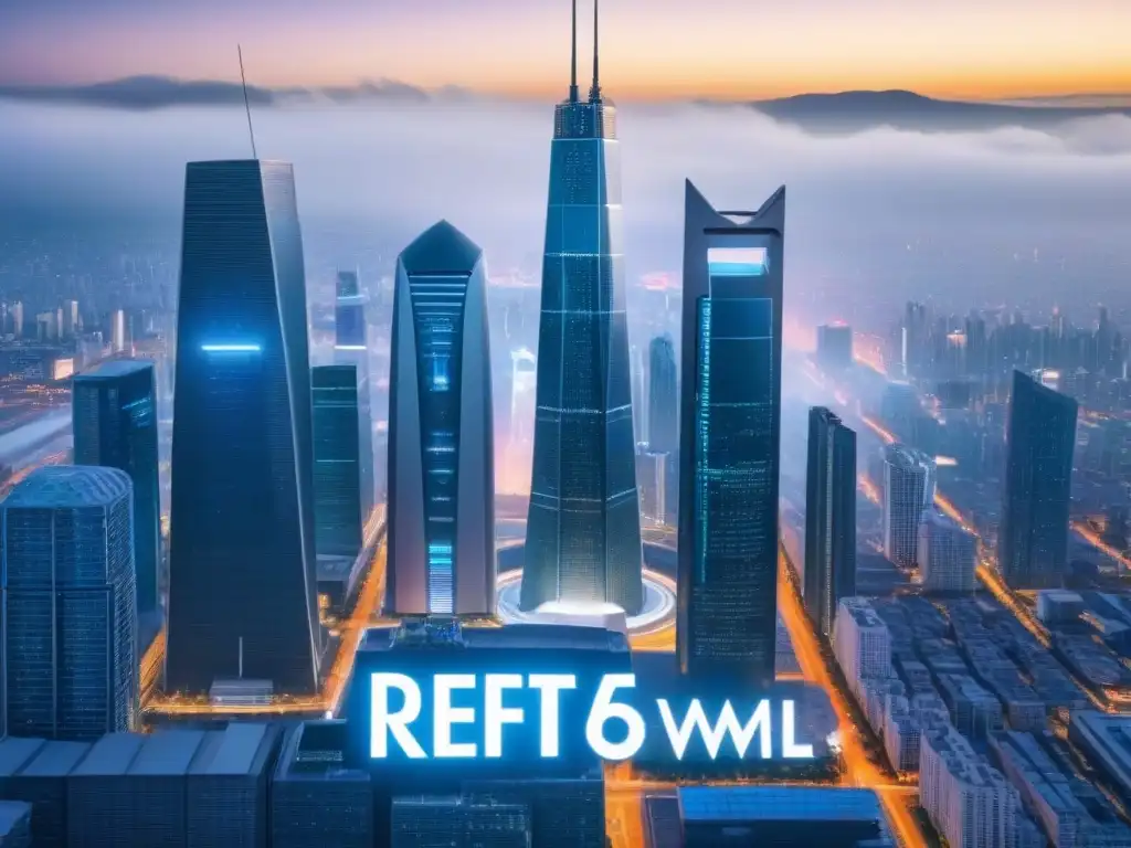 Metrópolis futurista con rascacielos brillantes y tecnología avanzada Vibrante ciudad futurista con rascacielos brillantes y tecnología avanzada