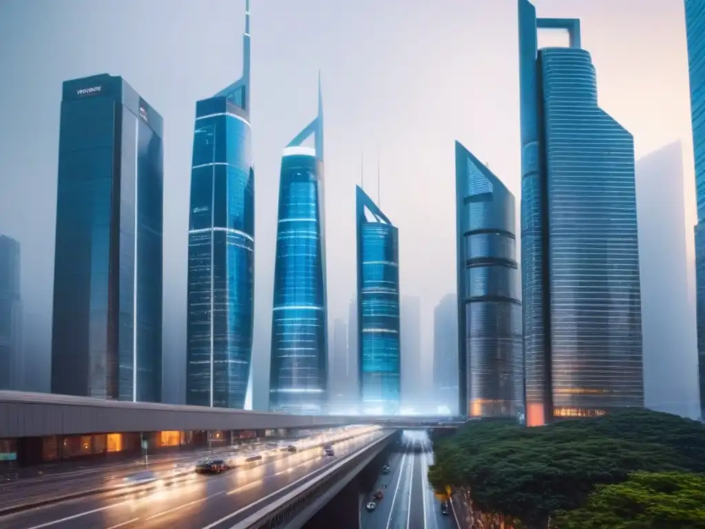 Metrópolis futurista: tecnología y real estate integrados Vibrante ciudad futurista con rascacielos modernos y tecnología avanzada