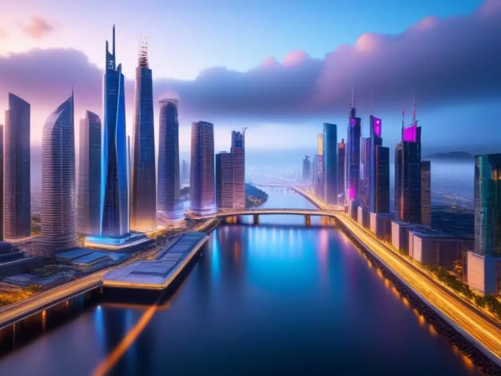 Metrópolis futurista: luces neon y rascacielos vanguardistas Vibrante ciudad futurista con rascacielos modernos y luces neón, reflejando estrategias anticíclicas bienes raíces