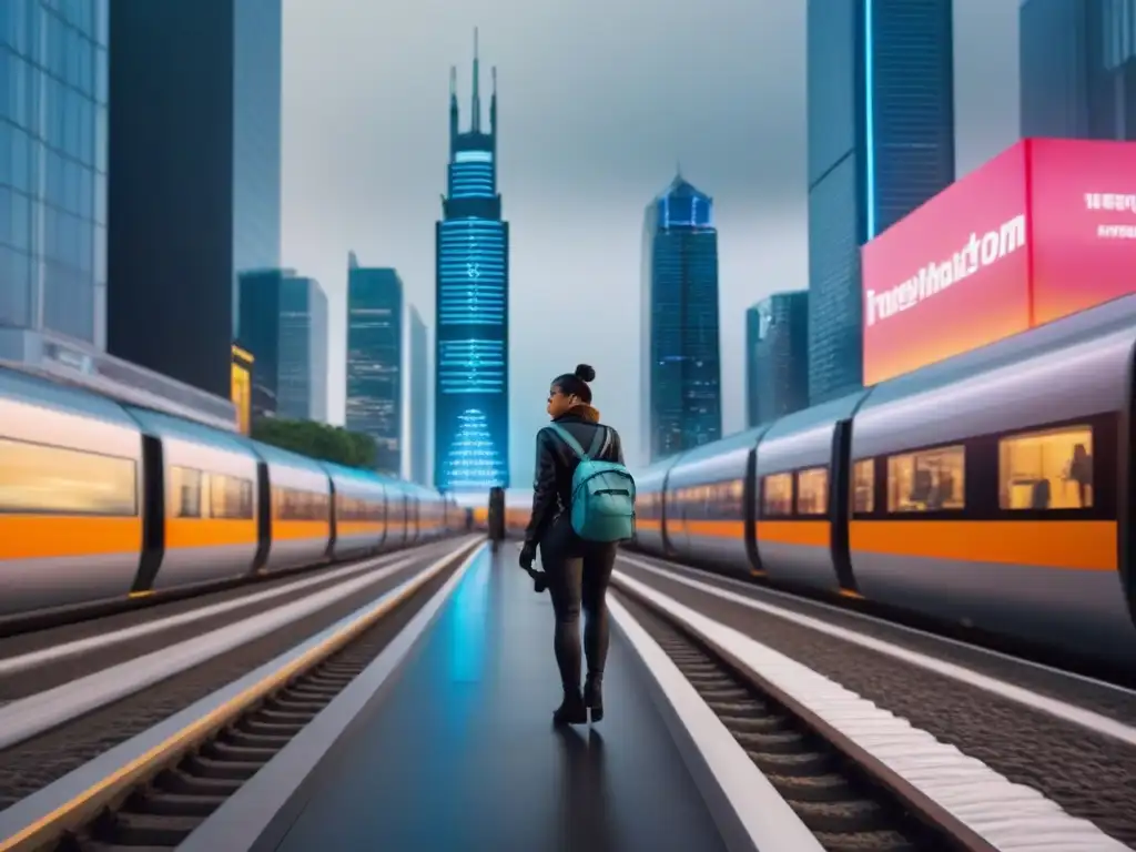 Futurista ciudad 8k con rascacielos y drones Vibrante ciudad futurista con rascacielos reflectantes, drones y trenes de alta velocidad