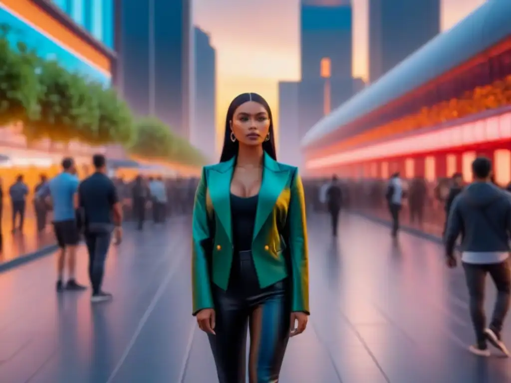 Horizonte futurista: ciudad ultramoderna en atardecer vibrante Vibrante ciudad futurista con rascacielos modernos reflejando un atardecer, mostrando la armonía entre naturaleza y tecnología