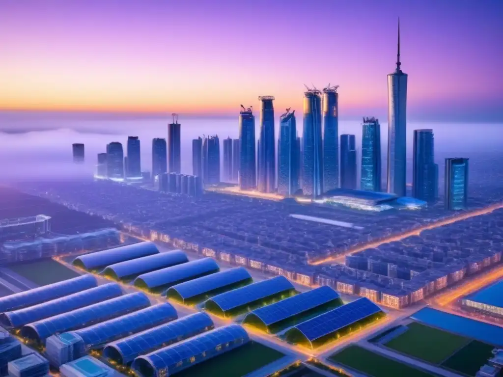Metrópolis futurista sostenible: rascacielos verdes y energía renovable Vibrante ciudad futurista sostenible con regulaciones globales mercado inmobiliario sostenibilidad