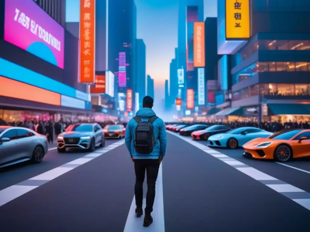 Metrópolis futurista con tecnología inmobiliaria innovadora Vibrante ciudad futurista al anochecer con tecnología en regulación inmobiliaria Norteamérica