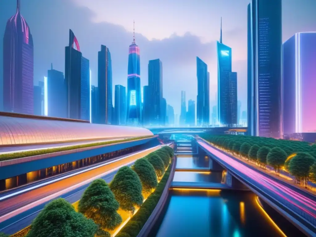 Metrópolis futurista: alta tecnología y diseño urbano innovador Vibrante ciudad futurista con tecnología en inversión inmobiliaria futura