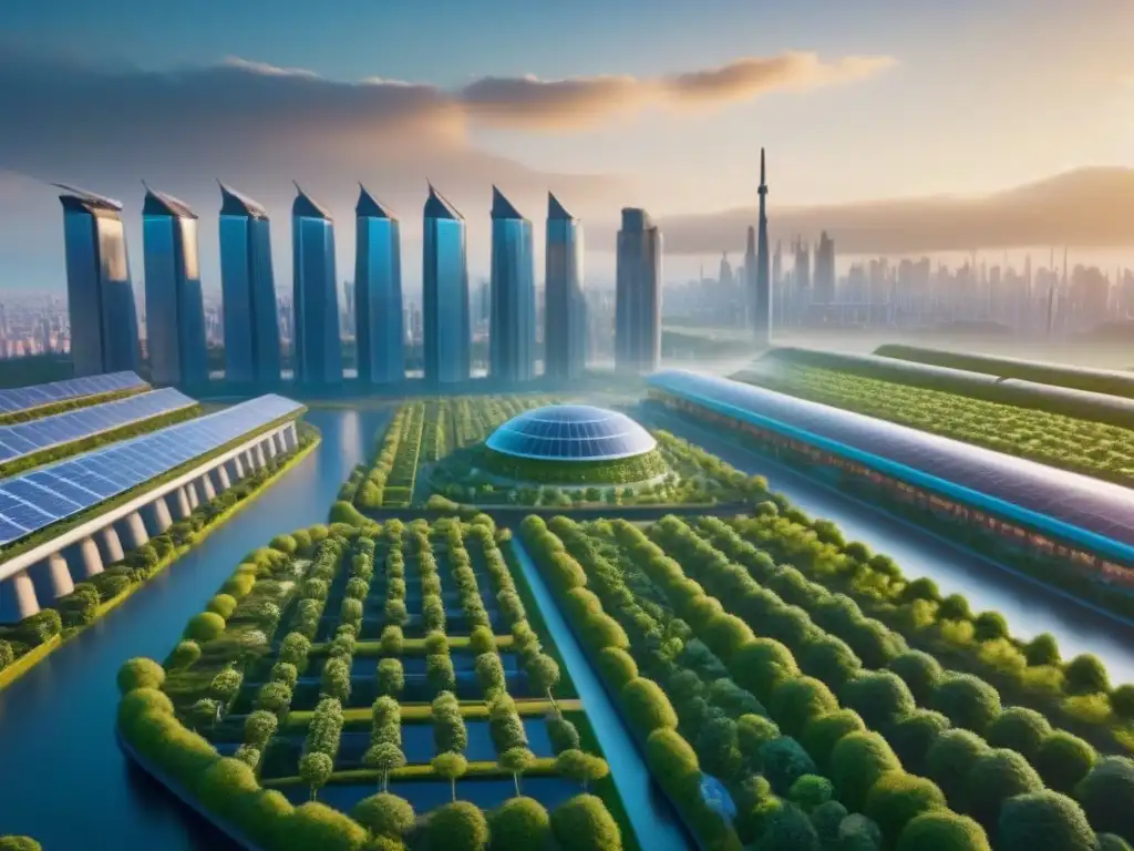 Horizonte urbano futurista con edificios verdes y tecnología sostenible Vibrante ciudad futurista con tecnología verde en desarrollo urbano