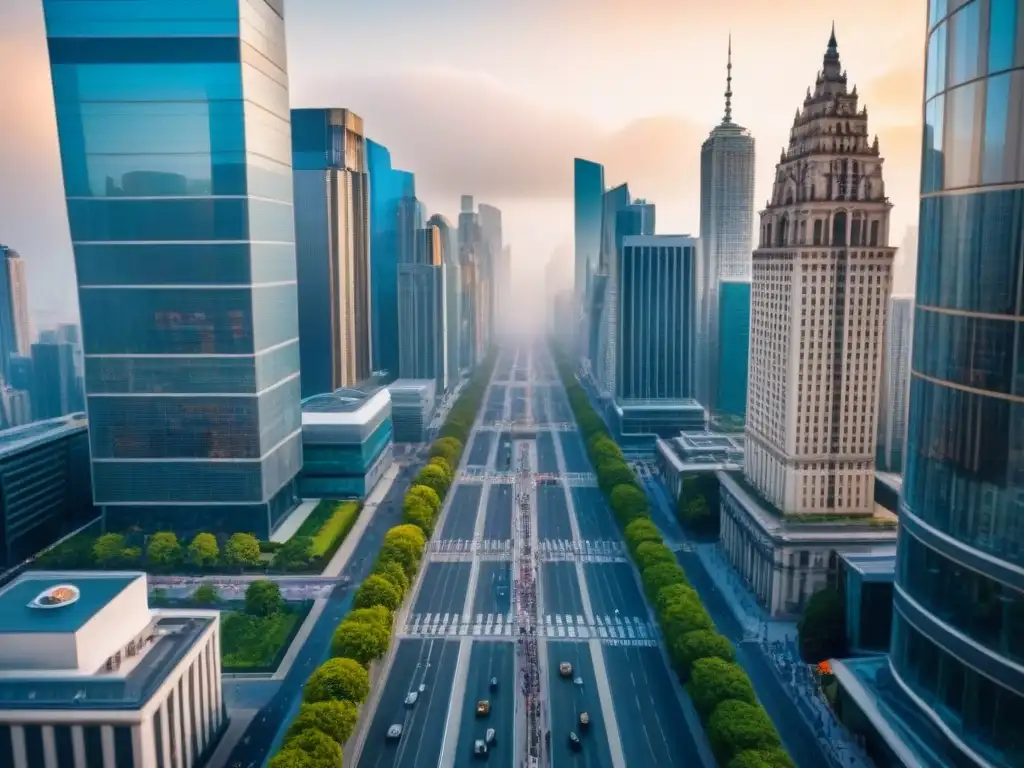 Metrópolis vibrante: mercado inmobiliario internacional en acción Vibrante ciudad global con diversidad de edificios y personas, ideal para la guía inversión inmobiliaria internacional Millennials