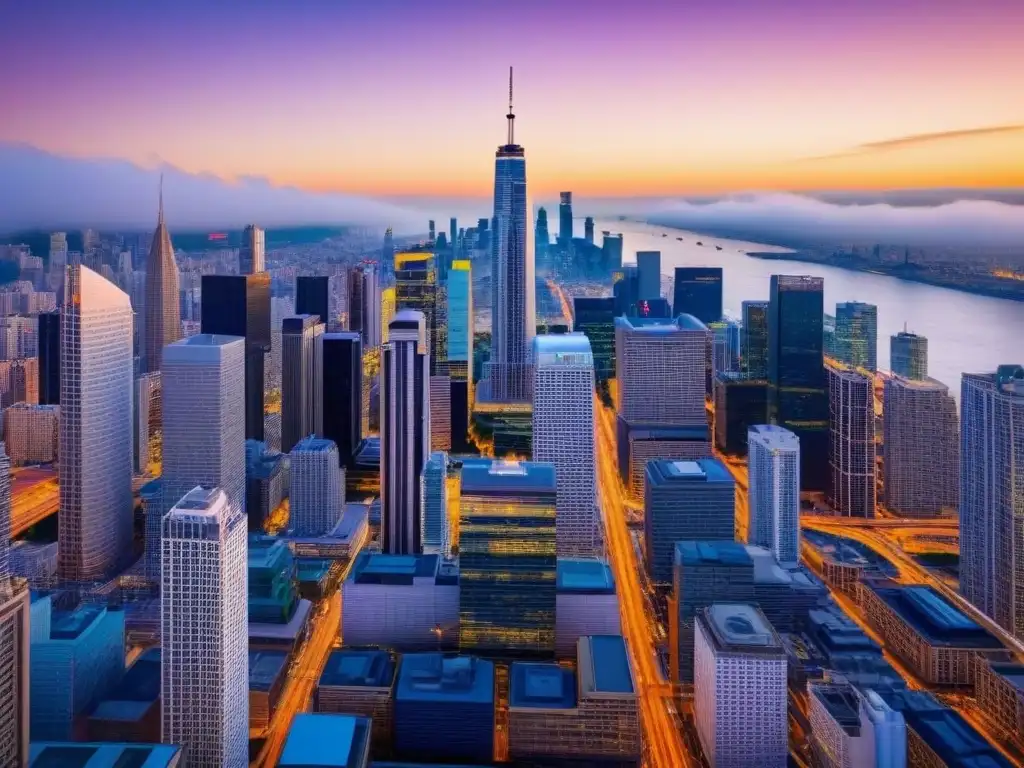 Vibrante panorama urbano: inversión inmobiliaria en 2023 Vibrante ciudad global, con rascacielos icónicos y bulliciosas calles llenas de vida