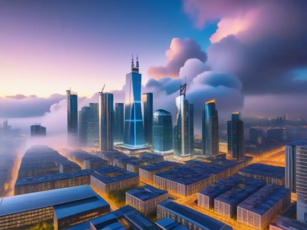 Metrópolis dinámica: mercado inmobiliario global en evolución Una vibrante ciudad global con rascacielos, modernos edificios y un mercado inmobiliario dinámico