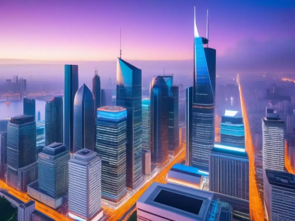 Metrópolis Global: Inversión PropTech en el Mundo Vibrante ciudad internacional al atardecer, reflejando innovación y colaboración en Inversiones internacionales en PropTech