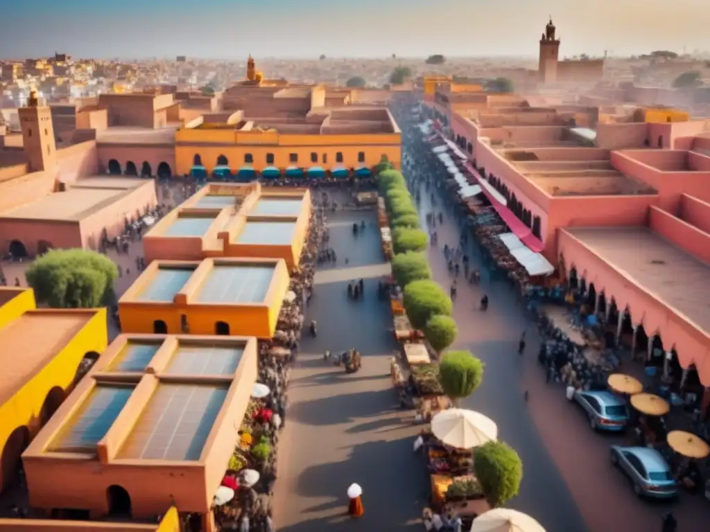 Vibrante Marrakech: Desarrollo urbano y tradición Vibrante ciudad de Marrakech, Marruecos, reflejando la inversión inmobiliaria con arquitectura tradicional y moderna