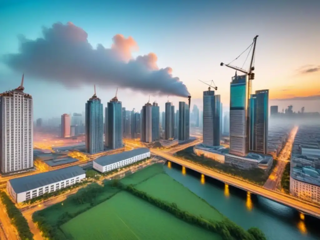 Metrópolis emergente: escena urbana 8k con rascacielos y diversidad Vibrante ciudad en mercado emergente con rascacielos y gente diversa, simbolizando crecimiento en inversiones inmobiliarias en mercados emergentes