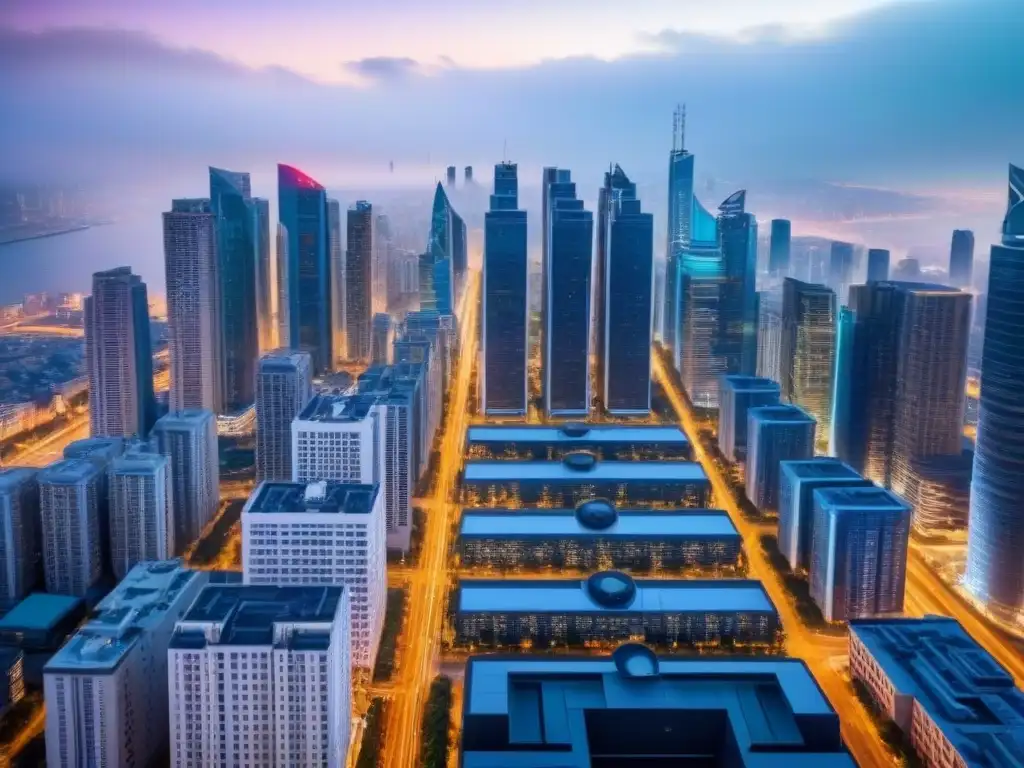 Vibrante ciudad emergente: oportunidades en el mercado inmobiliario Vibrante ciudad en mercado inmobiliario emergente, con rascacielos futuristas y edificios tradicionales
