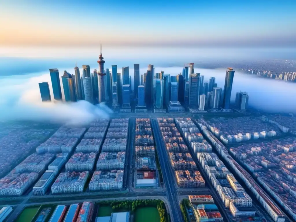 Metrópolis en crecimiento: panorama aéreo de ciudad emergente Vibrante ciudad en mercados emergentes con modernos rascacielos y construcciones