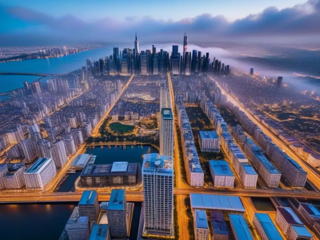 Metrópolis en crecimiento: luces urbanas al anochecer Vibrante ciudad metropolitana al anochecer, ideal para inversiones inmobiliarias internacionales áreas metropolitanas