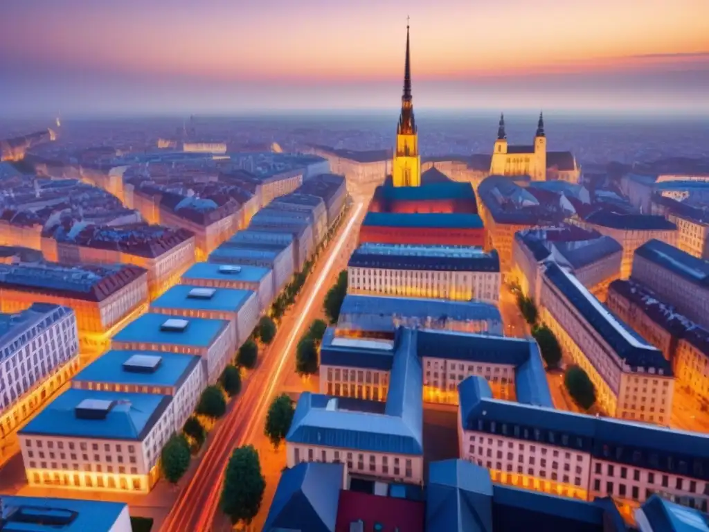 Cityscape vibrante en Europa del Este: mezcla de historia y modernidad Vibrante ciudad de Europa del Este con mezcla de arquitectura tradicional y moderna
