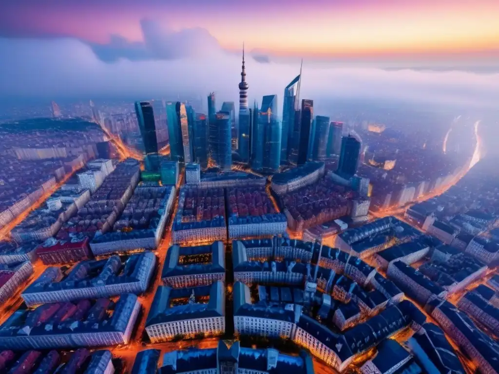 Contraste urbano en Europa del Este: pasado y futuro Vibrante ciudad de Europa del Este: mezcla de arquitectura histórica y modernos rascacielos, ideal para inversiones inmobiliarias Europa del Este