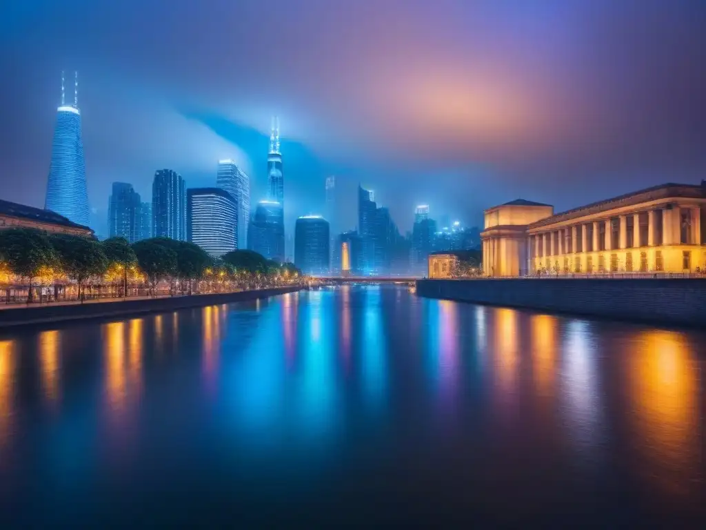 Resplandeciente horizonte urbano: inversión inmobiliaria de primer nivel Vibrante ciudad moderna al atardecer, reflejos en el río