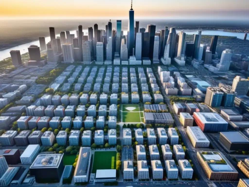 Metrópolis en Crecimiento: Skyscrapers y Vida Urbana en América del Norte Vibrante ciudad en Norteamérica con modernos desarrollos inmobiliarios y rascacielos reflejando la luz del sol