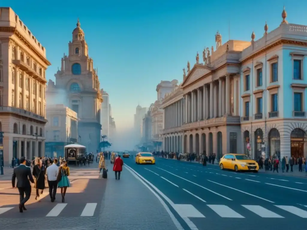 Montevideo: Contraste urbano entre modernidad y tradición Vibrante ciudad de Montevideo, Uruguay: rascacielos modernos junto a arquitectura colonial