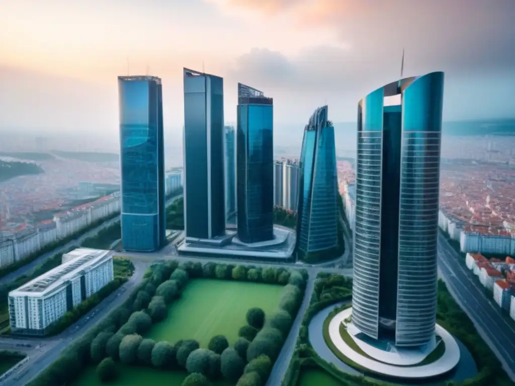 Skyline vibrante: modernos rascacielos en Europa del Este Vibrante ciudad en Europa del Este con modernos rascacielos y calles bulliciosas, fusionando encanto europeo y desarrollo urbano