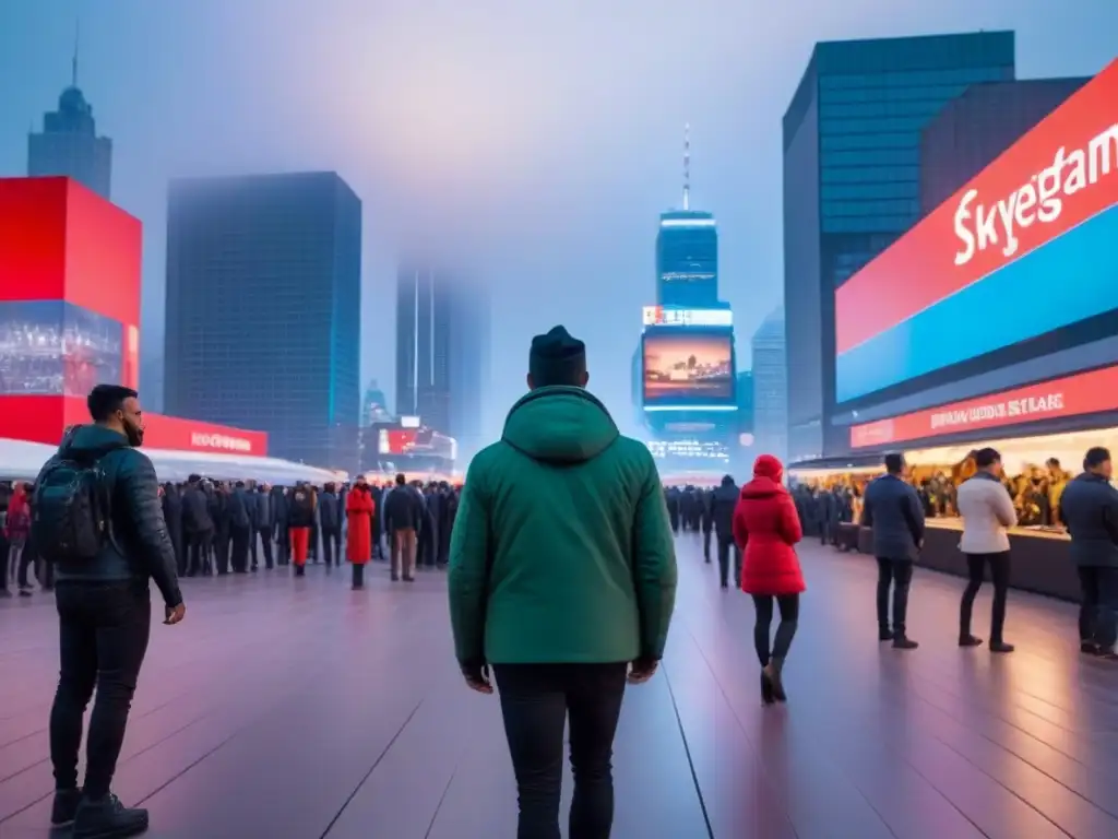 'Vibrante ciudad al anochecer con modernos rascacielos iluminados, reflejando proyectos regeneración urbana internacional