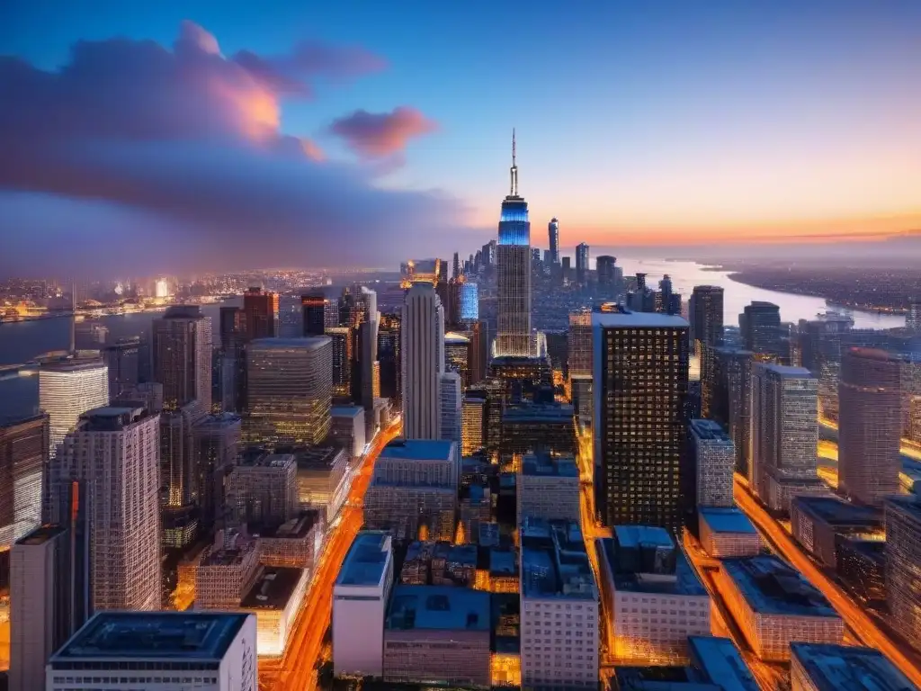 Vibrante metrópolis nocturna: luces y energía en 8k Vibrante ciudad nocturna en alta resolución, reflejando la energía de ciudades norteamericanas migrantes internos