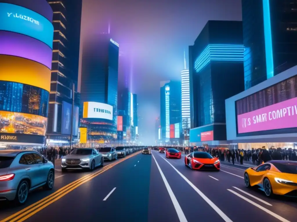 Metrópolis futurista: IoT en ciudades inteligentes Vibrante ciudad nocturna con IoT en inversión inmobiliaria internacional