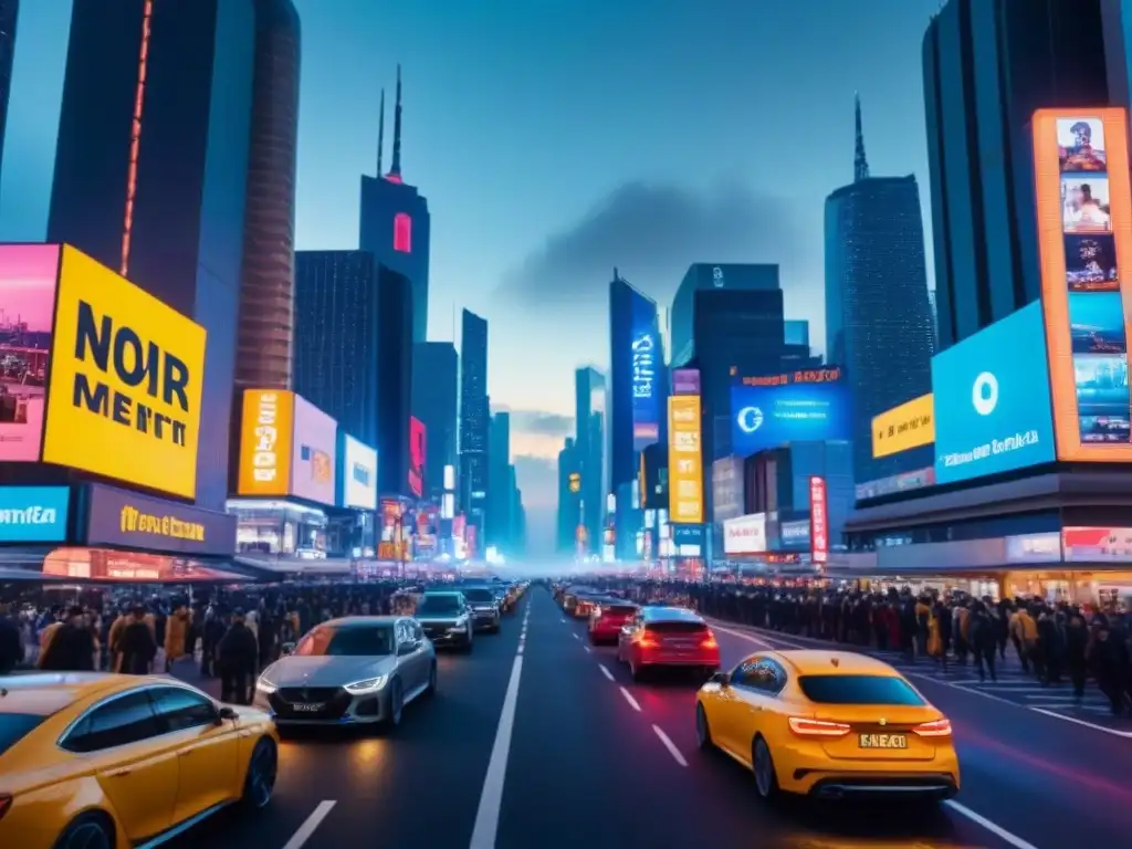 Metrópolis nocturna: vibrante 8k con luces neón Vibrante ciudad nocturna con rascacielos iluminados por luces de neón y calles llenas de vida