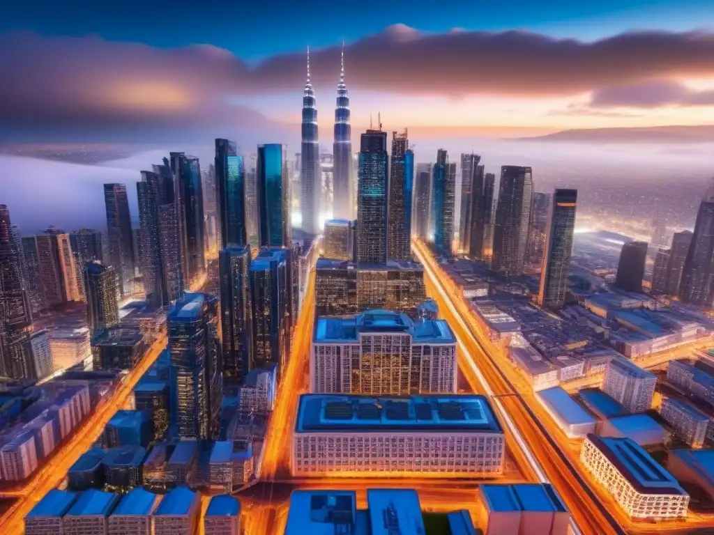 Metrópolis futurista: ¡luces y colores deslumbrantes en la noche! Vibrante ciudad nocturna con rascacielos futuristas, calles iluminadas y un cielo estrellado